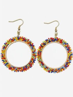 Beaded Multicolor Hoop Earrings - Women Jewelry